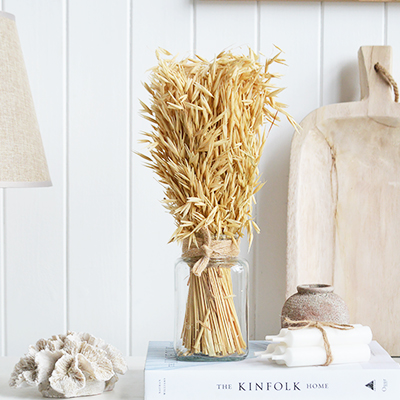 Dried Grass Bouquets in Terracotta Pot for New England style homes and interiors in the city, country and by the coast 