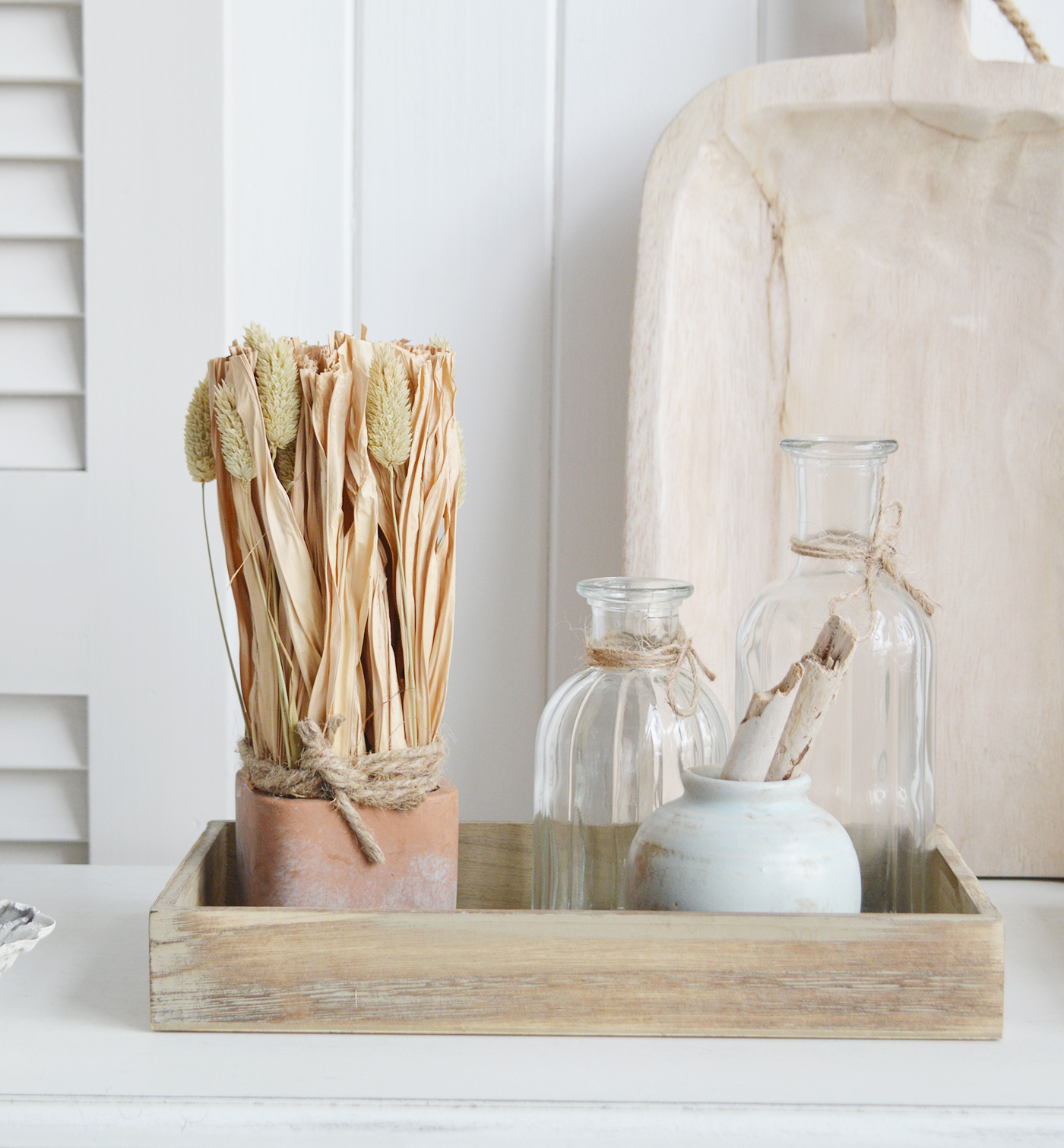 Dried Grass Bouquets in Terracotta Pot for New England style homes and interiors in the city, country and by the coast 