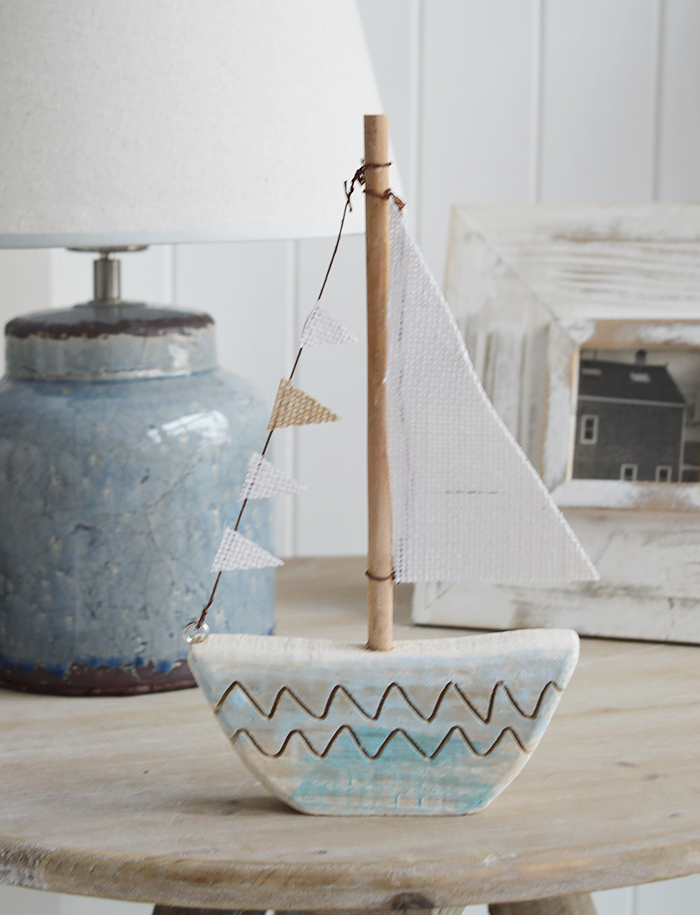 Driftwood Sailing Boat - New England Coastal and Beach House Style Home Decor