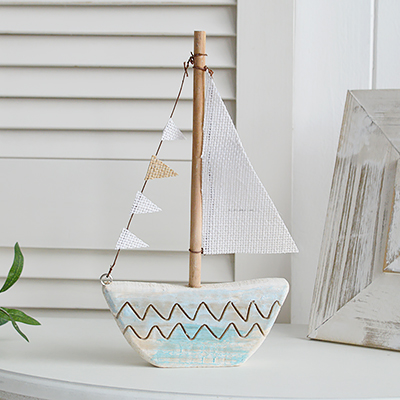 Driftwood Sailing Boat - New England Coastal and Beach House Style Home Decor