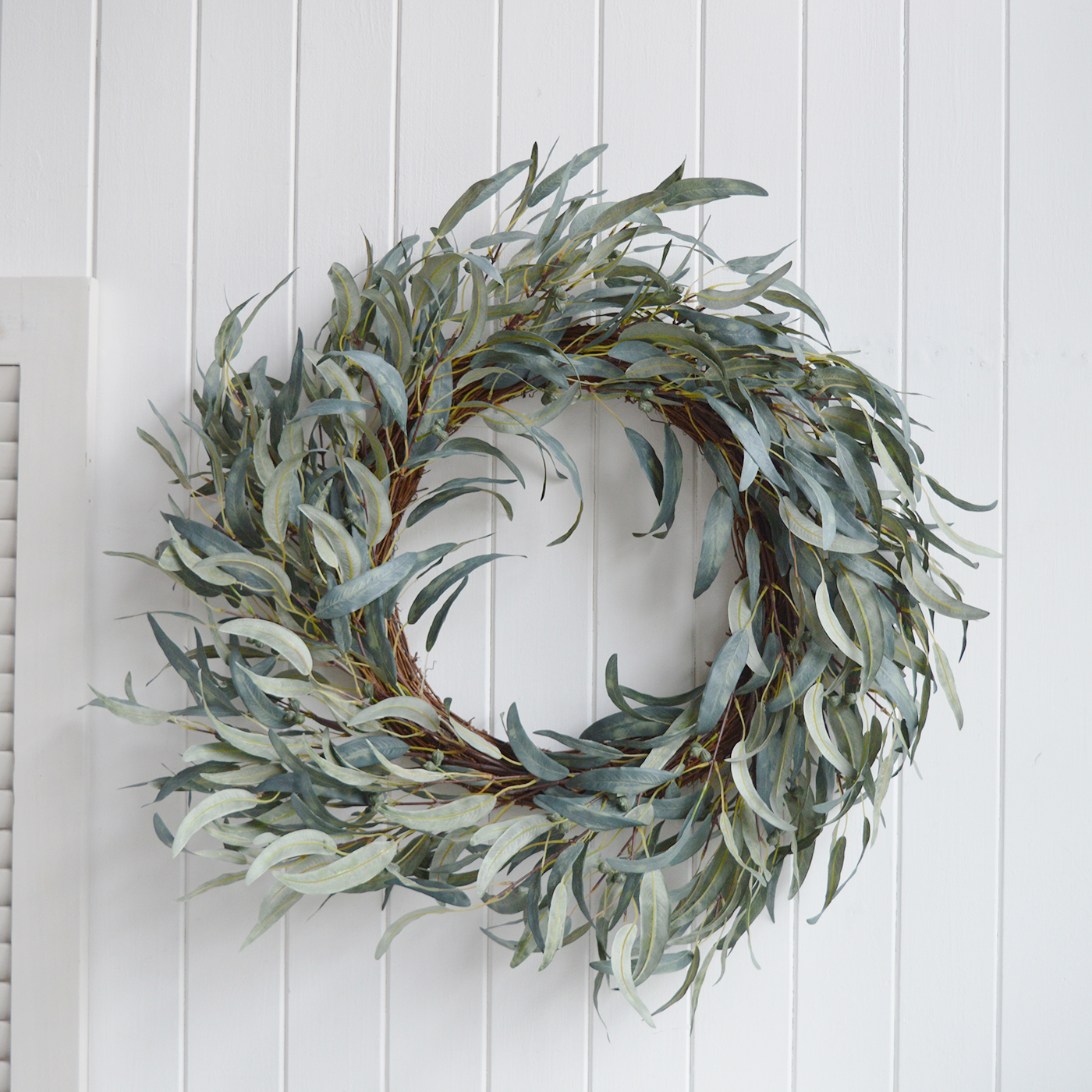 Large faux Eucalyptus wreath New England Coastal and Modern Farmhouse