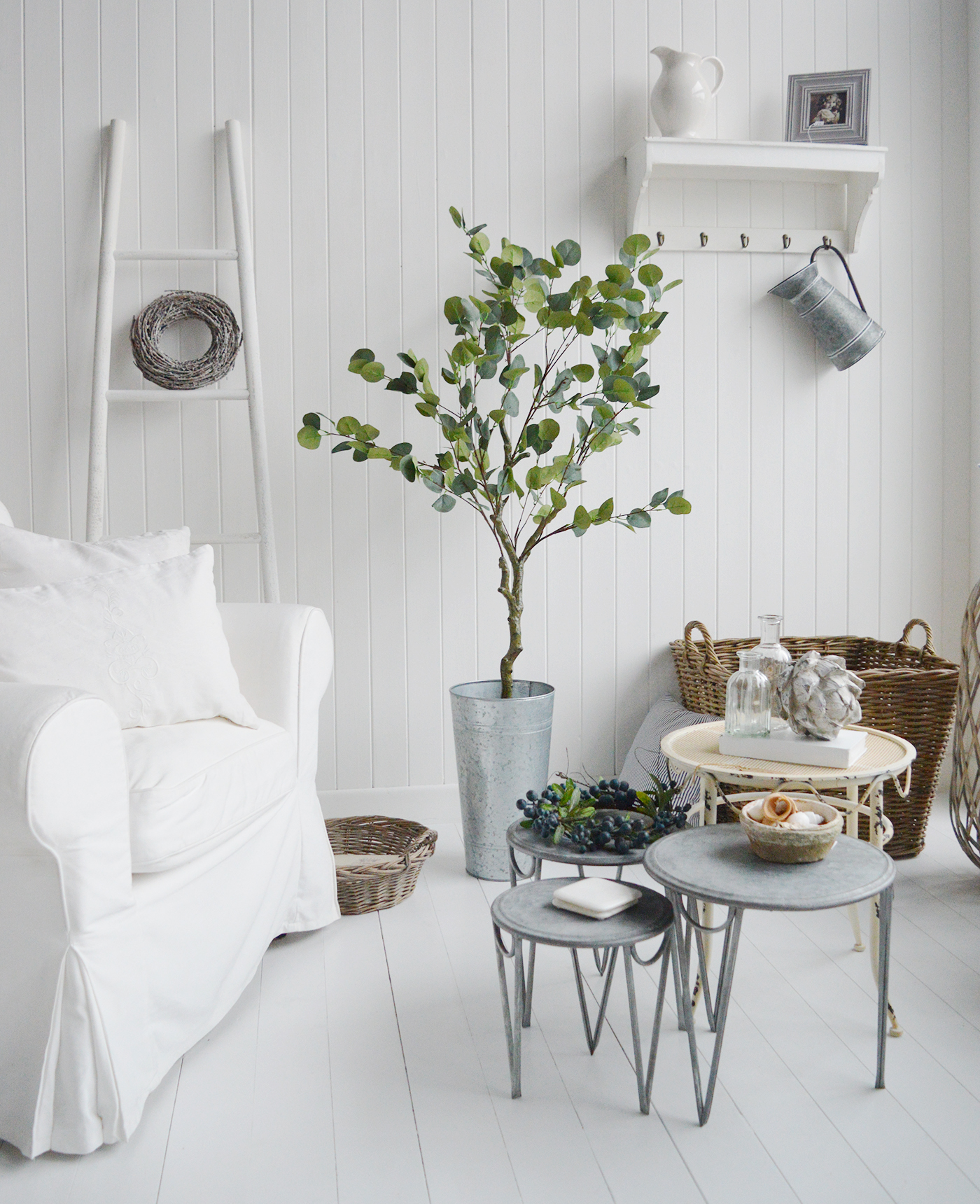 Artificial greenery faux Large and Small Eucalyptus tree from The White Lighthouse New England Country and Coastal Home Furniture and Interiors