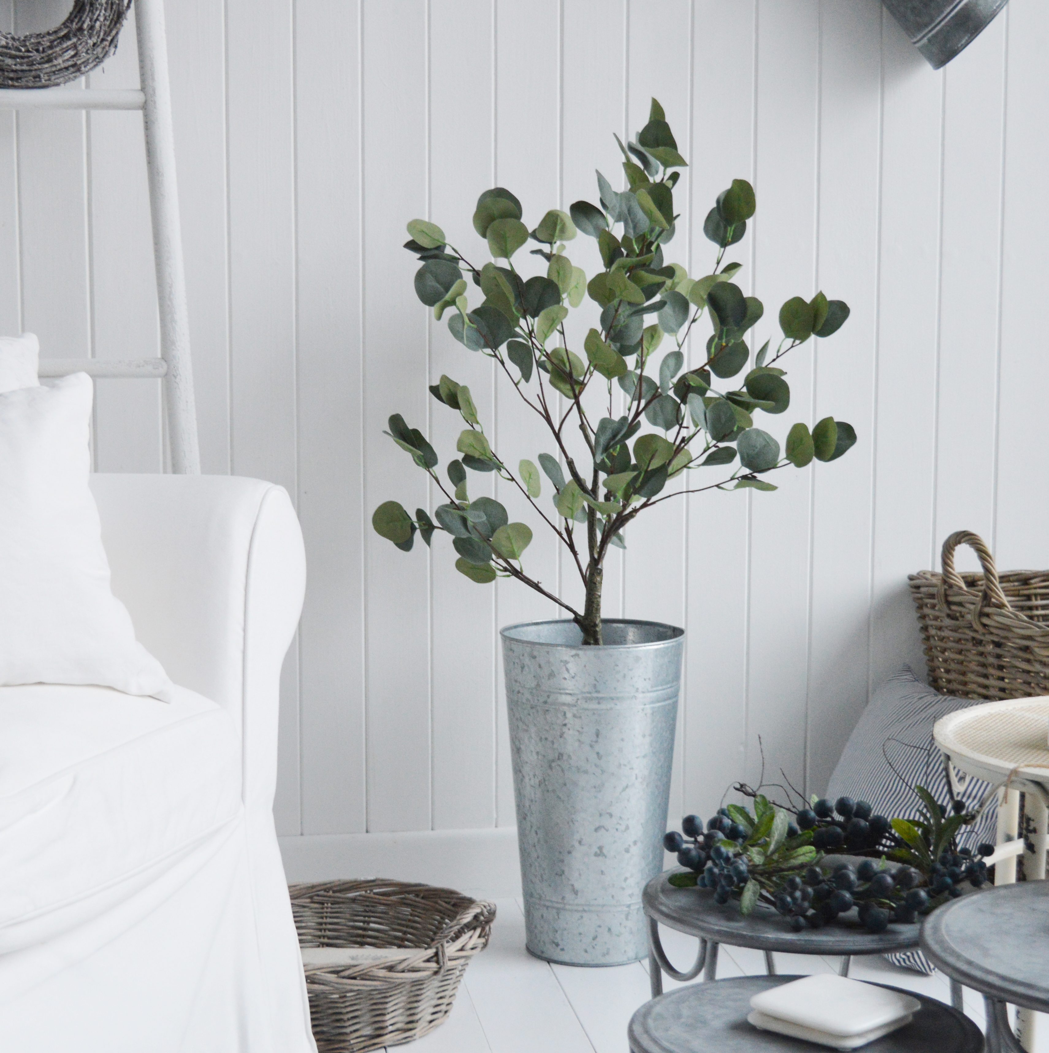 Artificial greenery Large and Small faux Eucalyptus tree from The White Lighthouse New England Country and Coastal Home Furniture and Interiors