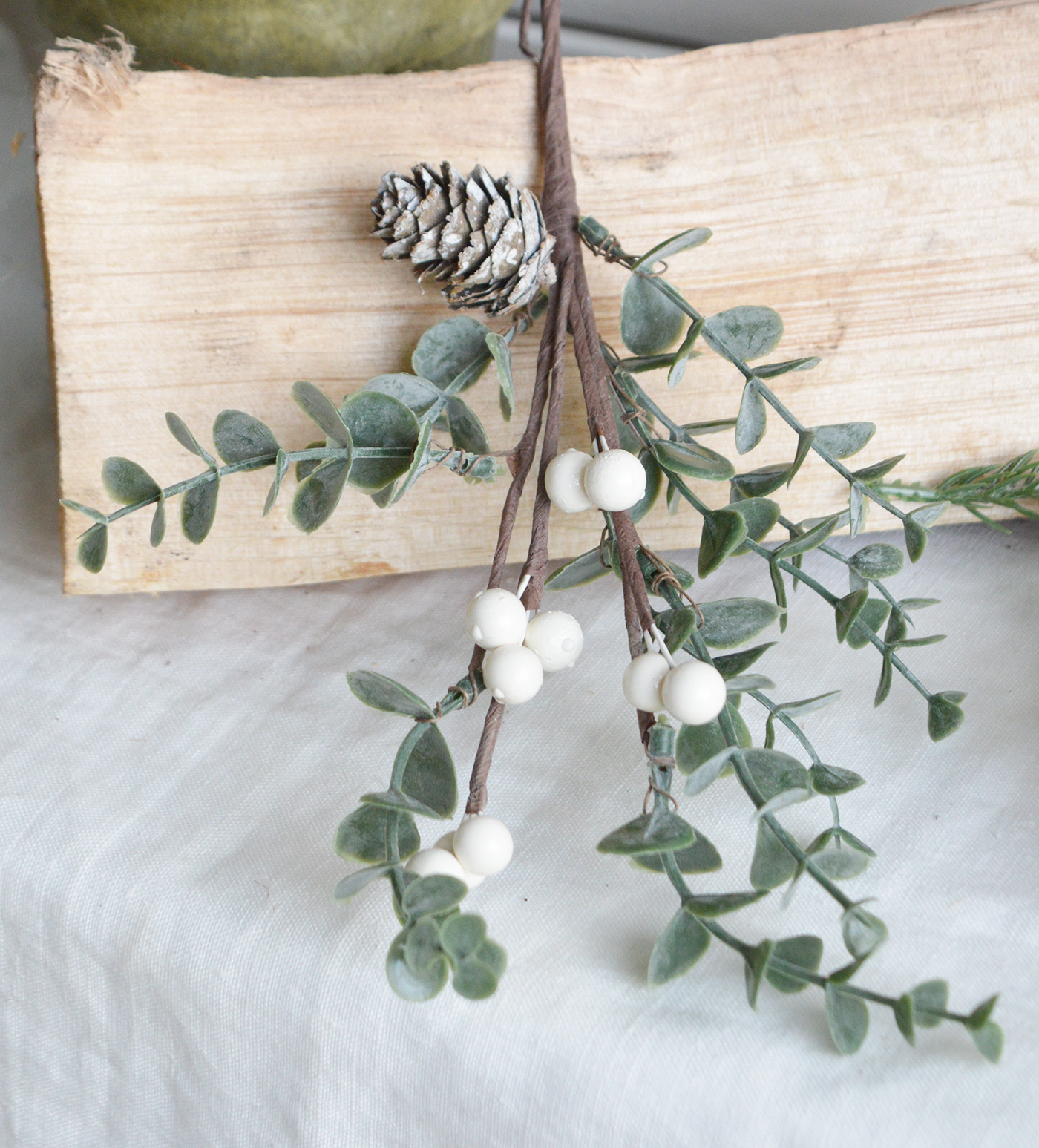 Faux White Berry & Cone Sprig from The White Lighthouse Home Furniture and Interiors