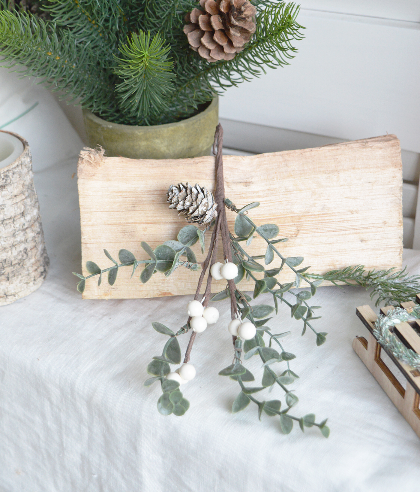 Faux White Berry & Cone Sprig from The White Lighthouse Home Furniture and Interiors