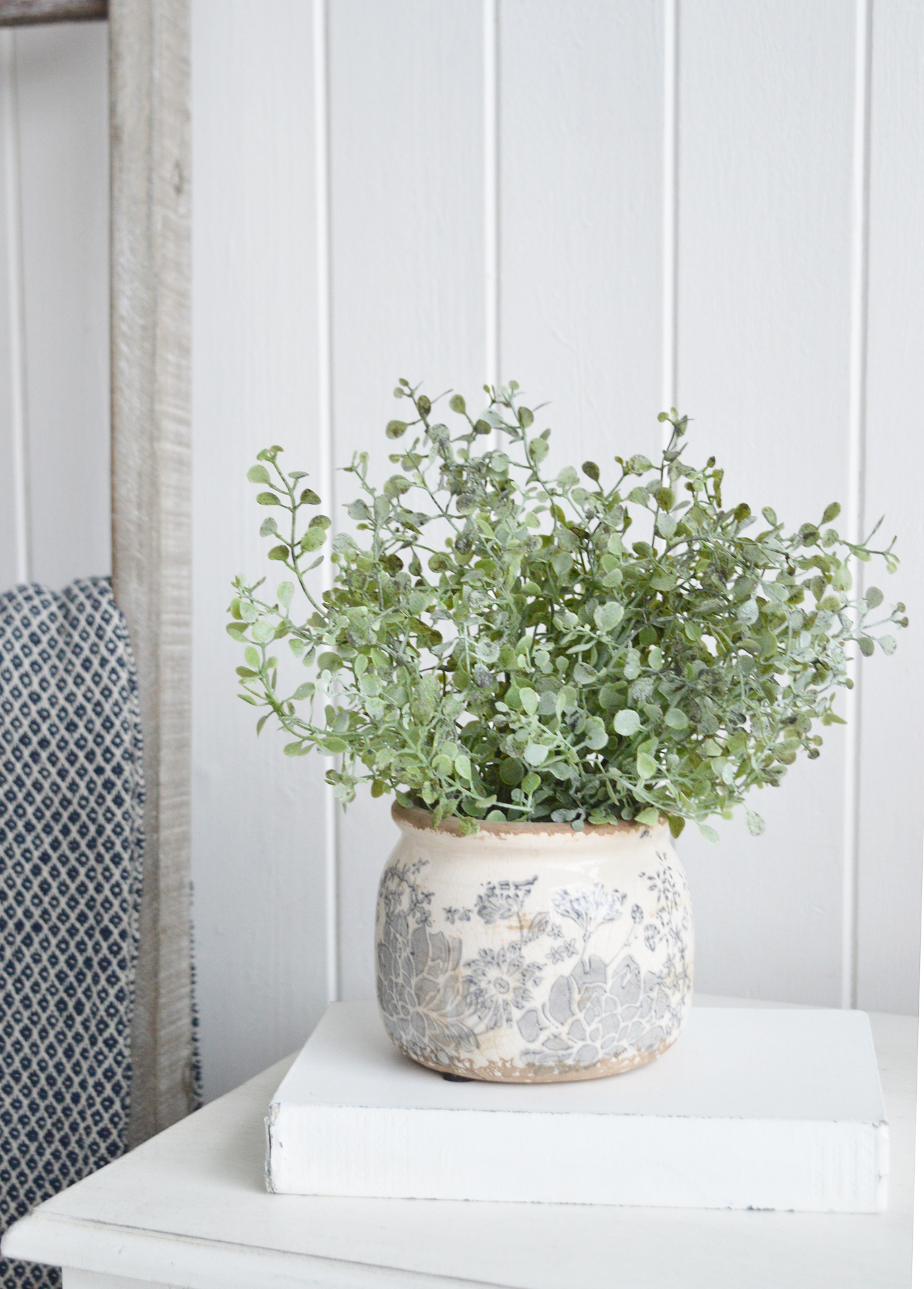 Faux greenery Eucalyptus gunnii  for styling New England style  interiors. Farmhouse, country, coastal and city homes