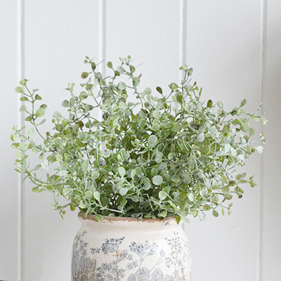 Faux greenery Eucalyptus gunnii  for styling New England style  interiors. Farmhouse, country, coastal and city homes