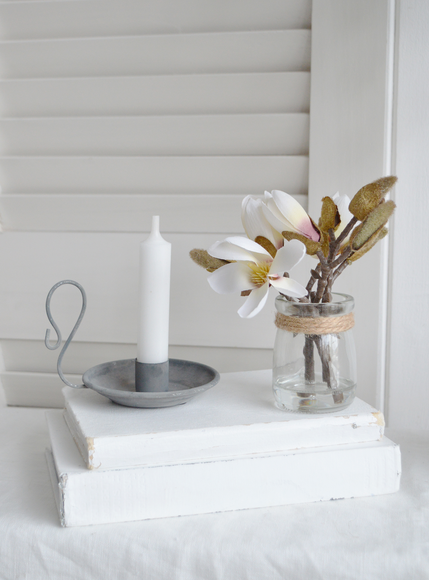 Faux Magnolia Sprig in Pot - Styling New England Country, modern Farmhouswe and Coastal Homes and Interiors