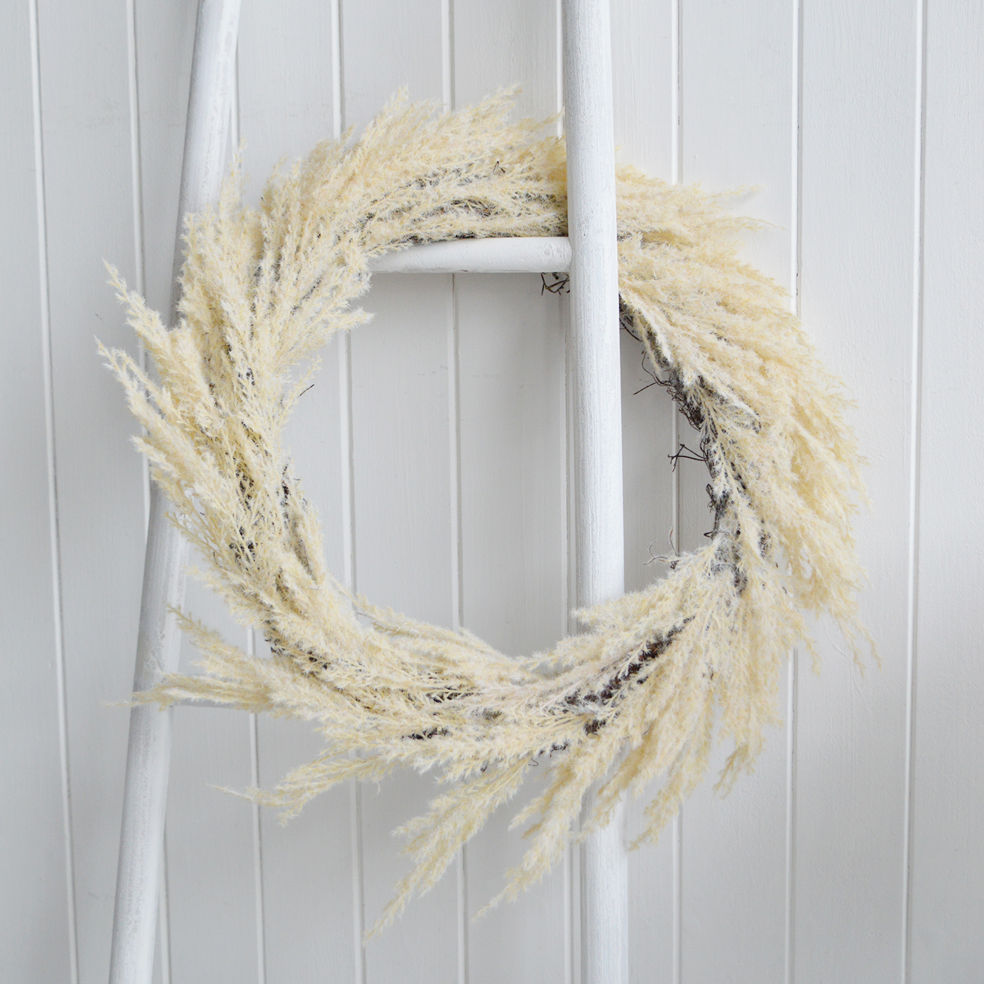 Faux Beige Pampass Wreath - New England Country and Coastal Furniture and Interiors