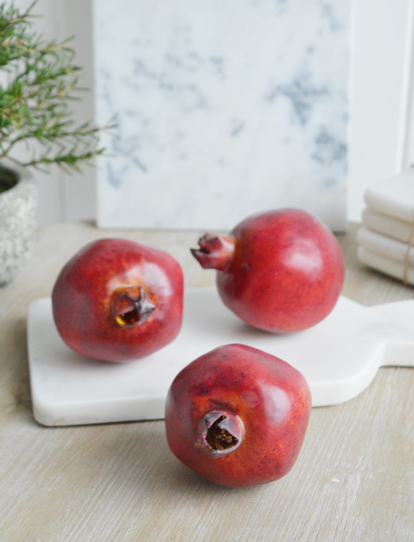 Decorative realistic faux Pomegranate - New England interiors to complement our range of modern farmhouse, countyr and coastal furniture