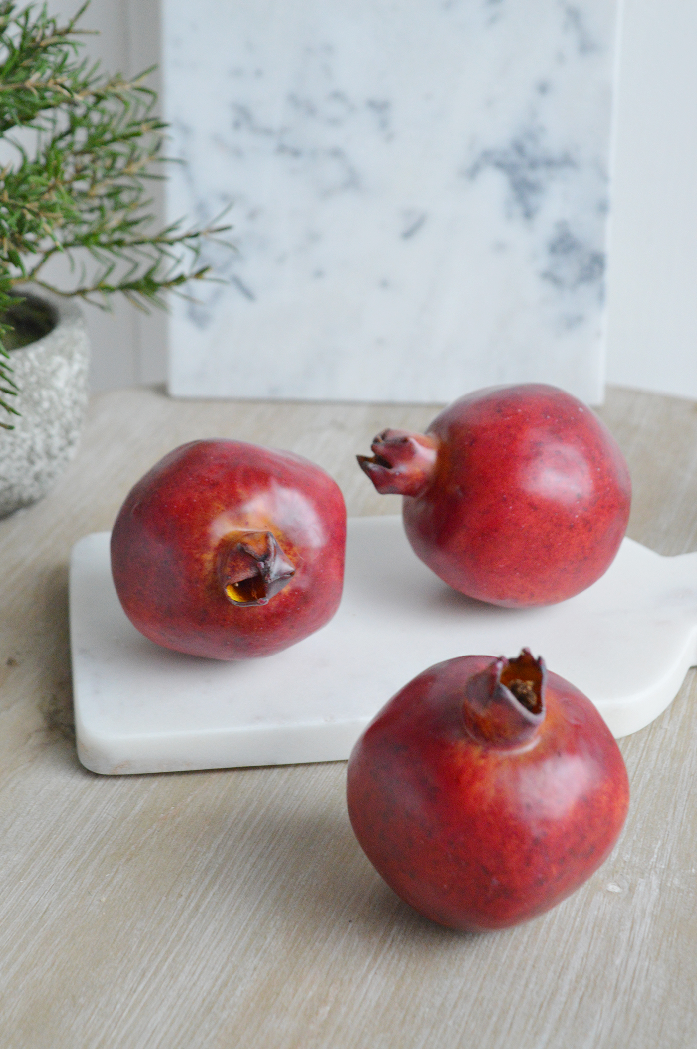 Decorative realistic faux Pomegranate - New England interiors to complement our range of modern farmhouse, countyr and coastal furniture