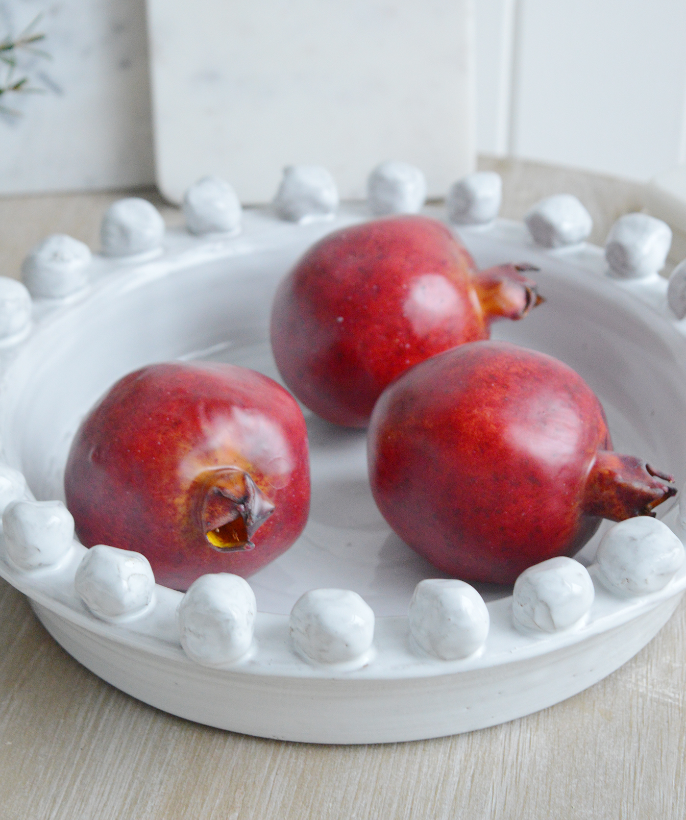 Decorative realistic faux Pomegranate - New England interiors to complement our range of modern farmhouse, countyr and coastal furniture