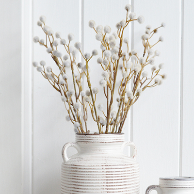 Faux Pussy Willow sprig - New England coastal, modern farmhouse and country furnutyre and interiors