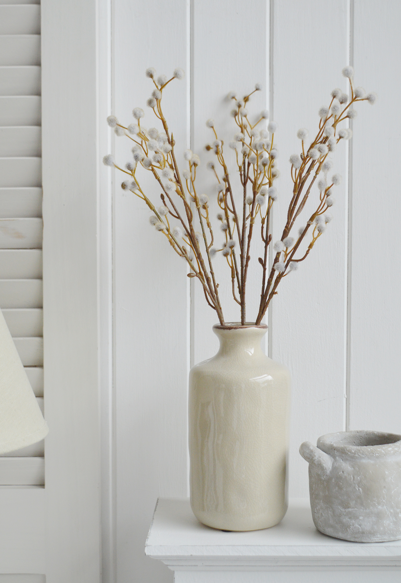 Faux Pussy Willow sprig - New England coastal, modern farmhouse and country furnutyre and interiors