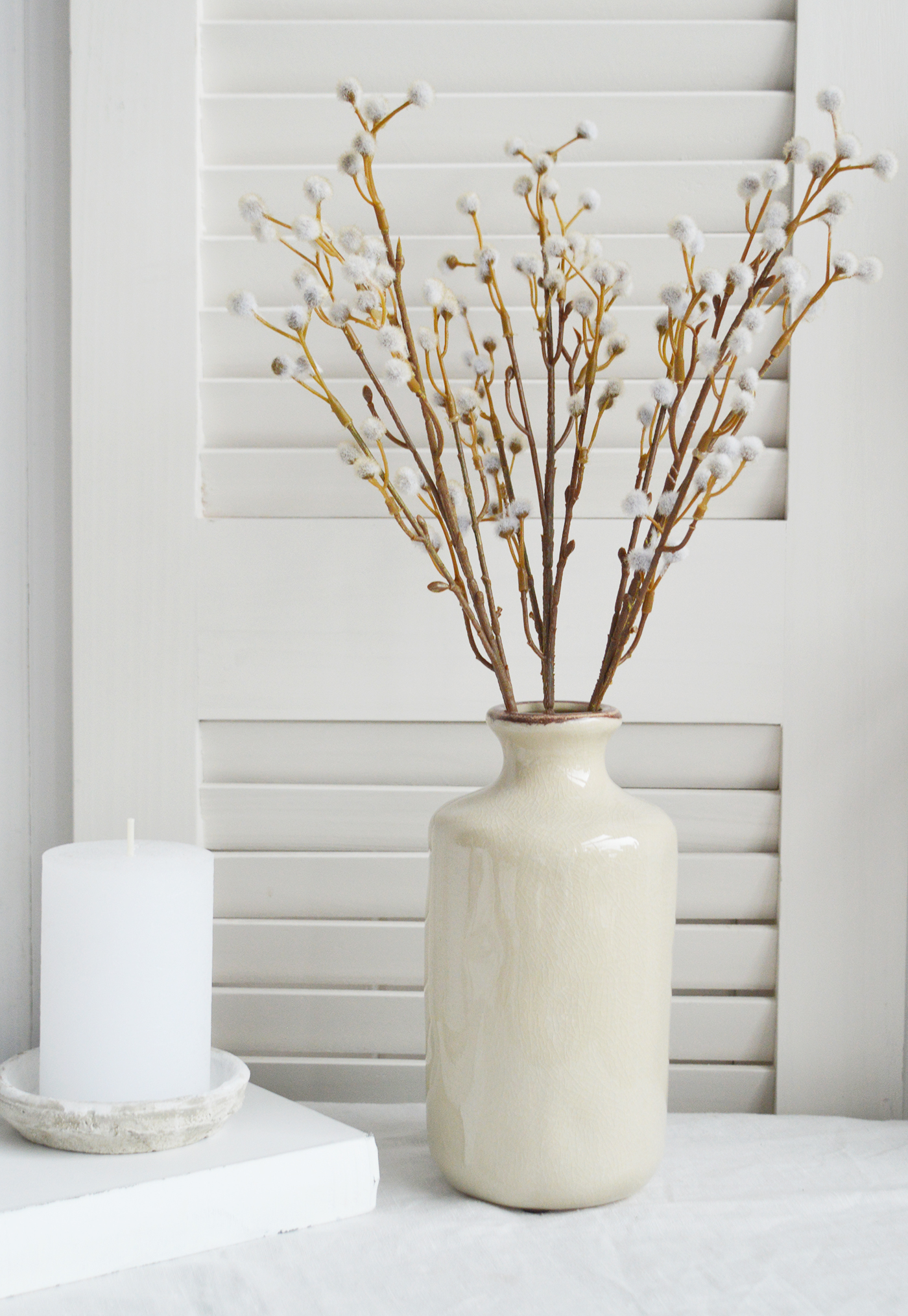 Faux Pussy Willow sprig - New England coastal, modern farmhouse and country furnutyre and interiors