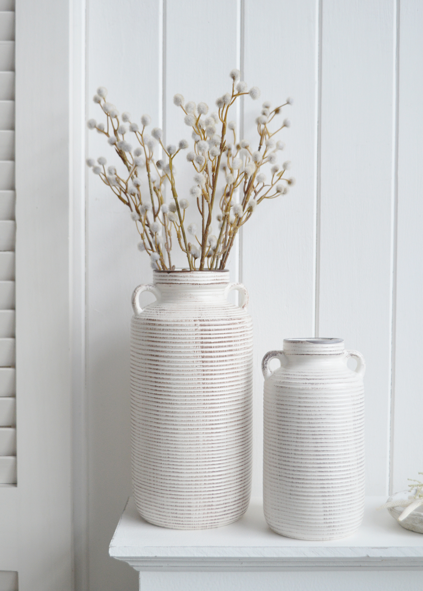 Lakeville White Wash Vases - New England Coastal, Country and Modern Farmhouse Interiors