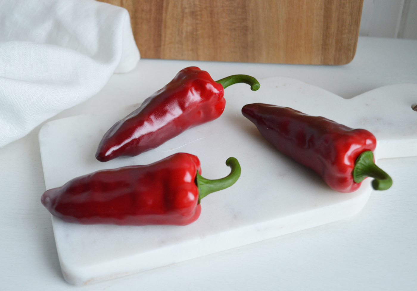 Decorative realistic faux red chillis - New England interiors for modern farmhouse and coastal interiors