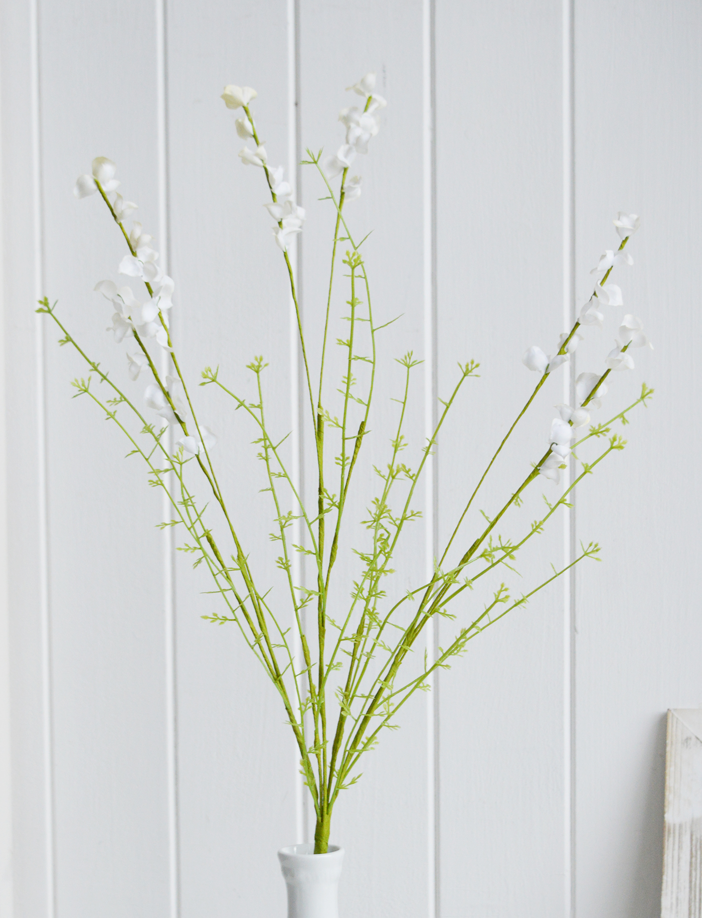 Faux White Lupin Spray. New England coastal, and modern country and farmhouse interiors