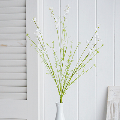 Faux White Lupin Spray. New England coastal, and modern country and farmhouse interiors