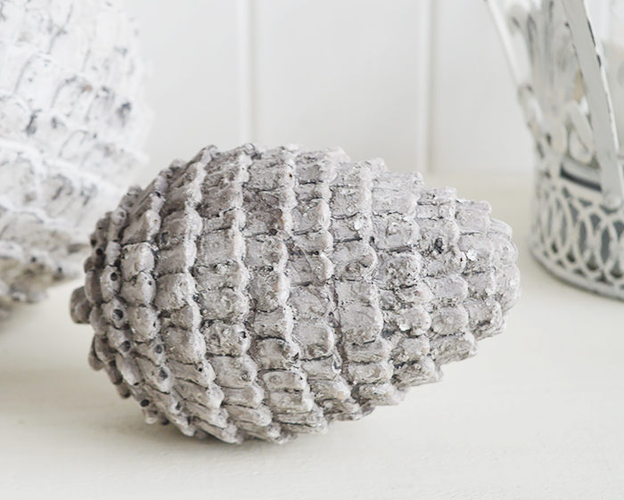A vintage style small decorative fir cone in an aged grey.

A gorgeous decorative piece to add texture to every room in the home... 

Create a beautiful home in all styles of interior from coastal to cottage, city to country.