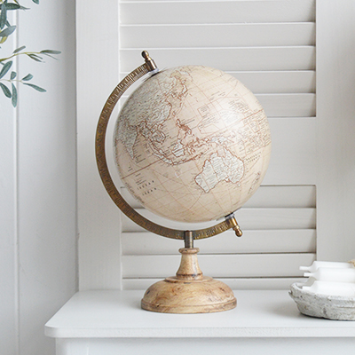 Luxury Chic Coastal nautical decorative accessories for the home by the sea. Decorative vintages globe