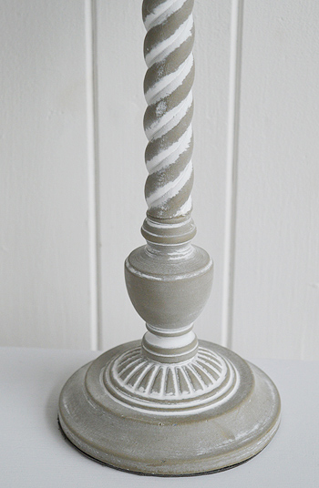 Grey wooden twist lampshade base