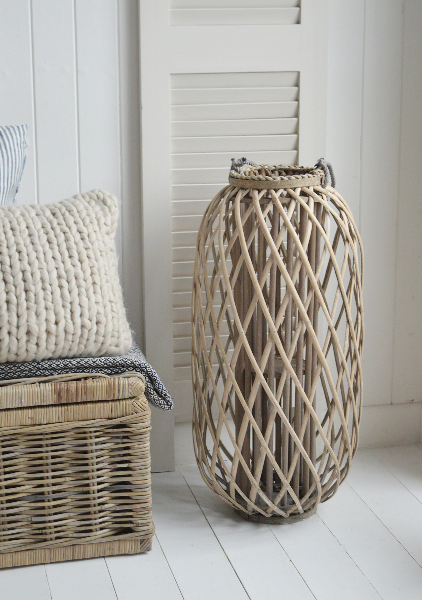 Tall grey willow lantern for modern farmhouse and coastal homes and interiors