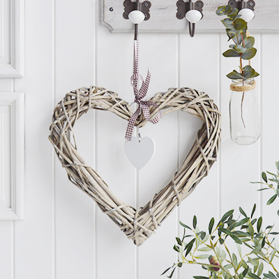 Decorative grey willow hanging heart for New England country and coastal home interiors