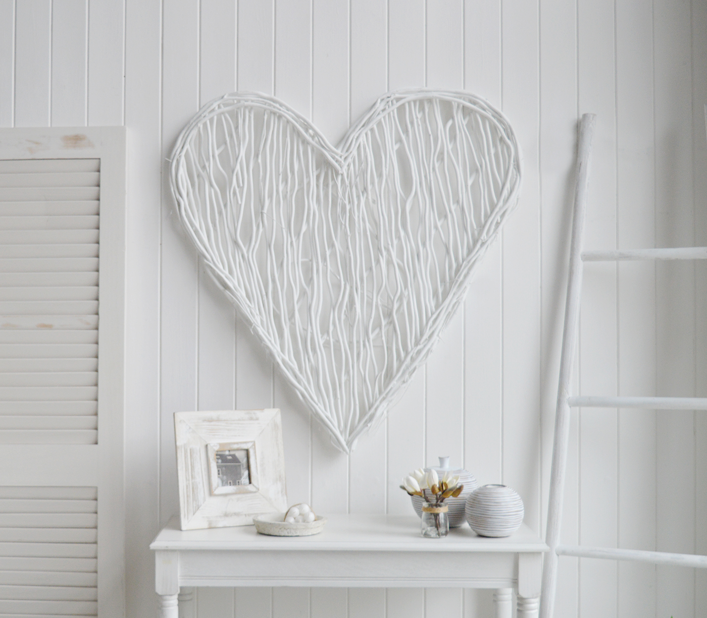 Large White Willow Heart Wreath - Coastal White Home Interiors