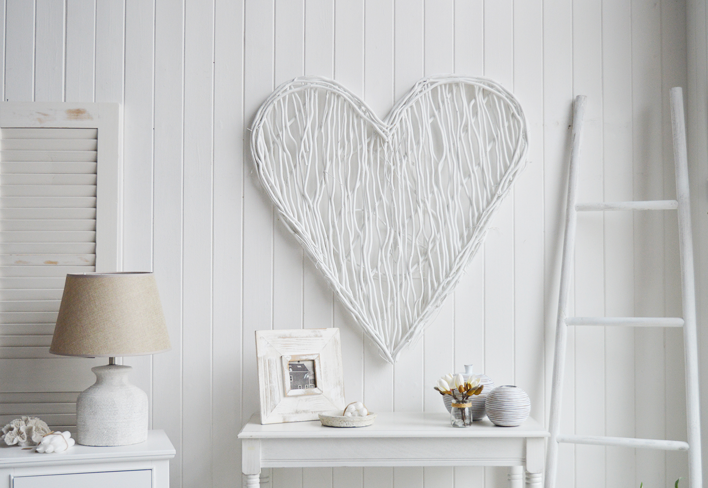 Large White Willow Heart Wreath - Coastal White Home Interiors