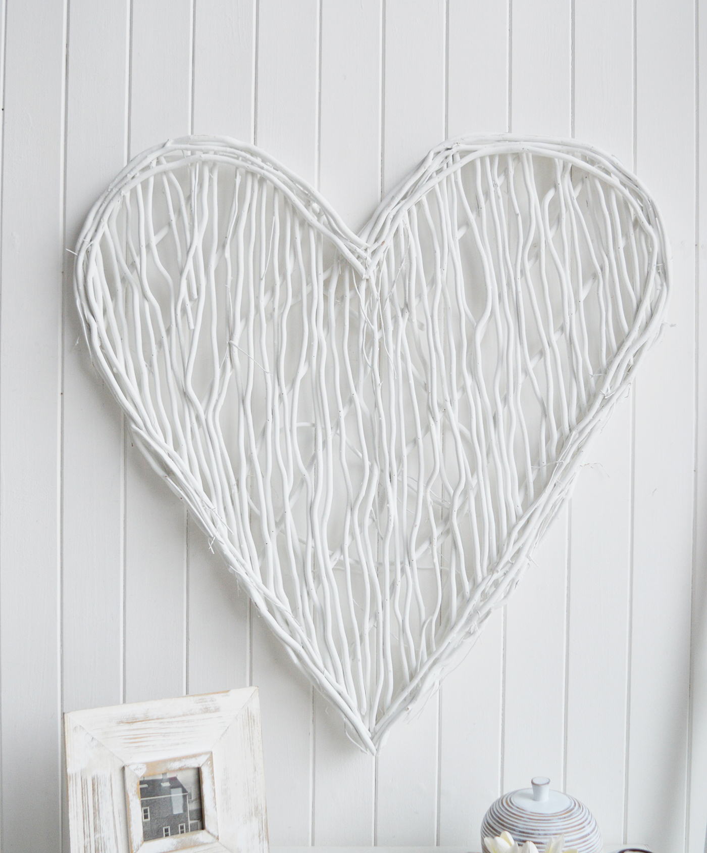 Large White Willow Heart Wreath - Coastal White Home Interiors