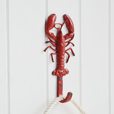 Lobster metal hooks for New England coastal styled homes and interiors
