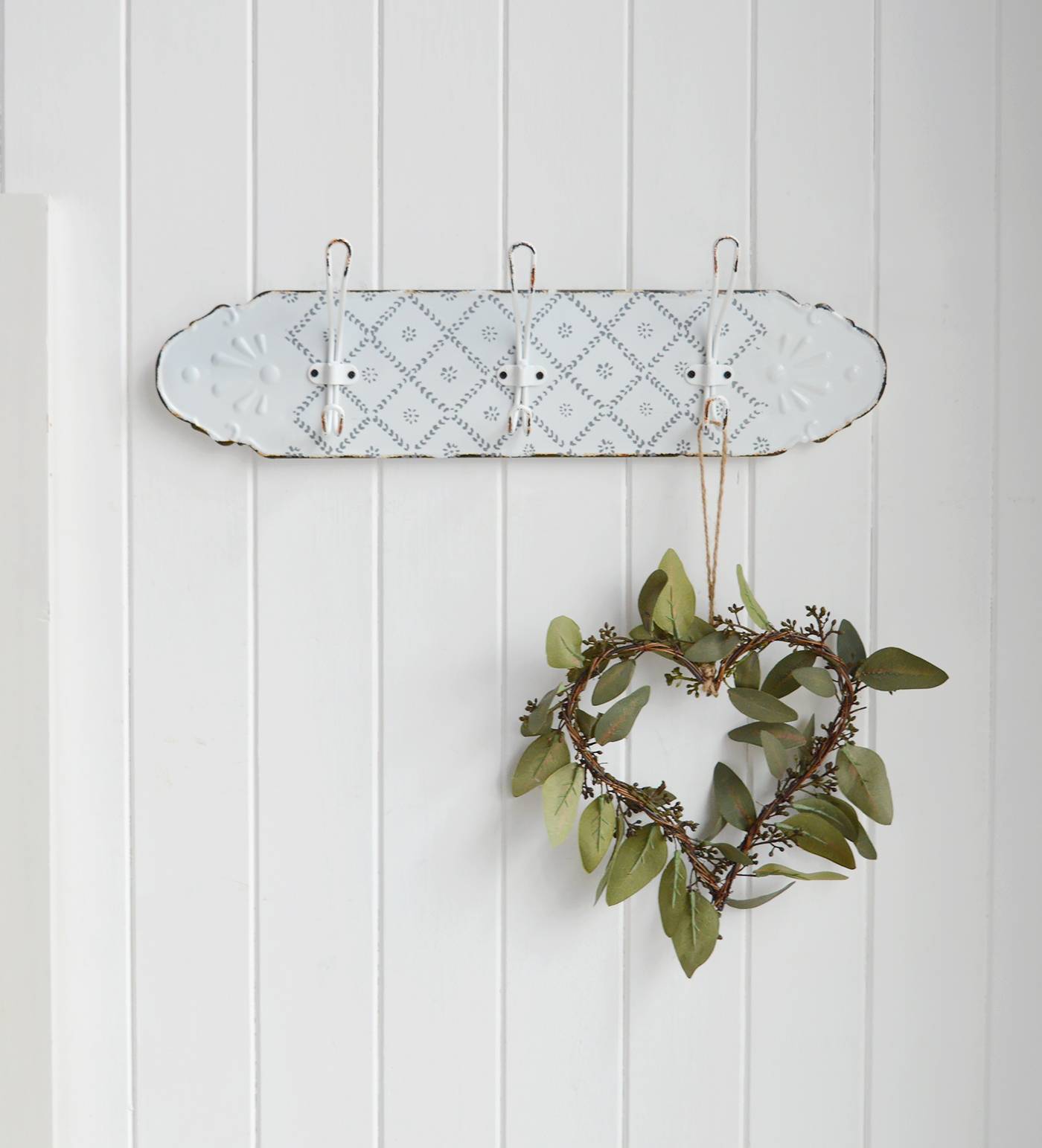 Appleton Vintage Metal Coat Hooks Rack with 3 hooks for New England coastal, country and farmhouse homes and interiors