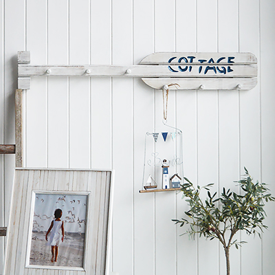 White Beach Cottage Peg Rail from The White Lighthouse. Furniture and accessories for the bedroom, bathroom, hall and living room New England furniture and interiors for coastal, country, farmhouse and city homes