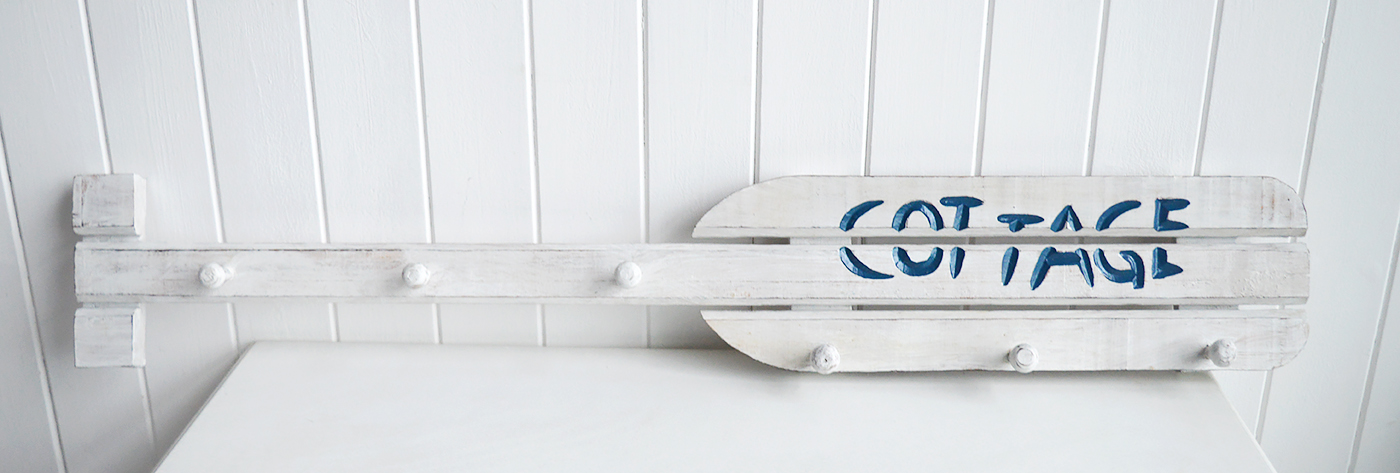 White Beach Cottage Peg Rail from The White Lighthouse. Furniture and accessories for the bedroom, bathroom, hall and living room New England furniture and interiors for coastal, country, farmhouse and city homes