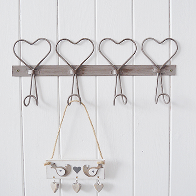Grey metal heart hooks - New England Furniture for coastal, country and modern farmhouse styled homes and interiors