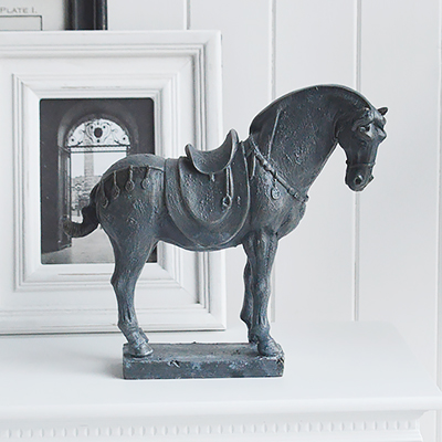 Decorative Dark GreyStanding Horse. Console Table Decor for New England Style hallways and living rooms for coastal, country and city home interiors from The White Lighthouse