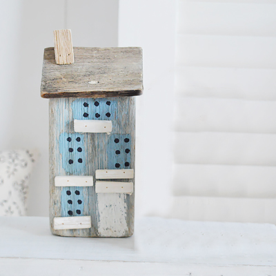 Driftwood Wooden houses from The White Lighthouse Home Decor. New England Furniture and home decor accessories for the home interiors