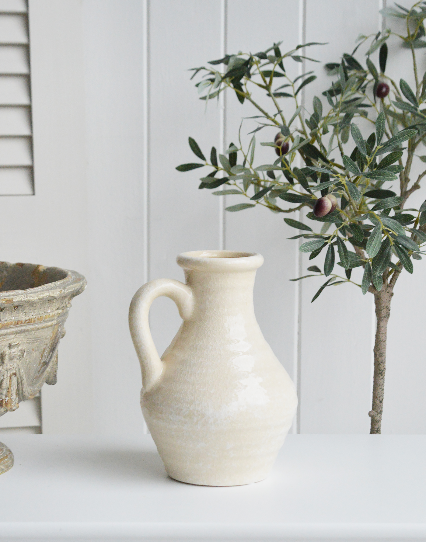 Antique white ceramic jar urn vase White furniture and home decor