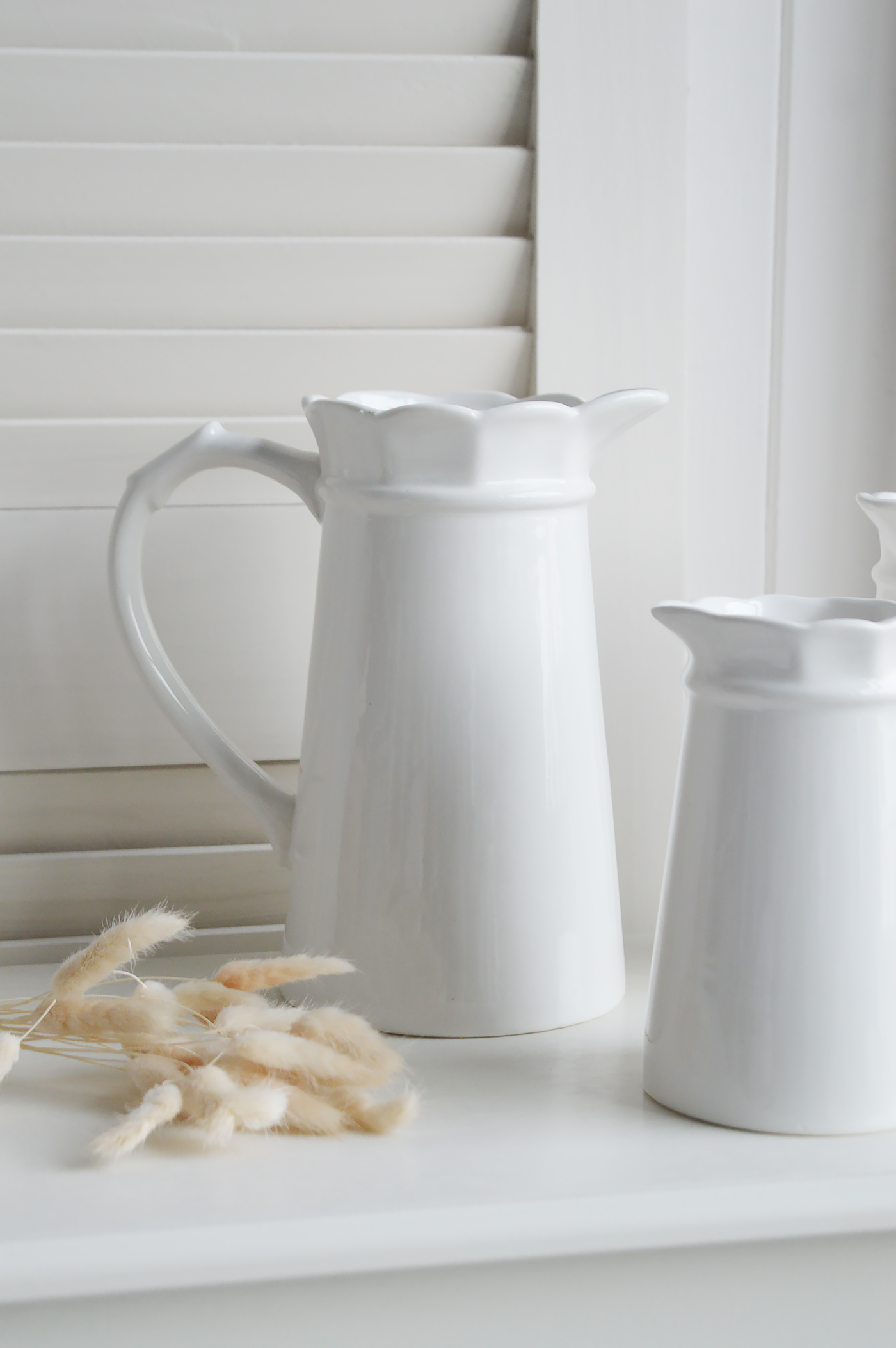 White Ceramic Jug / Vase - New England style Country and Coastal Furniture  and Interiors