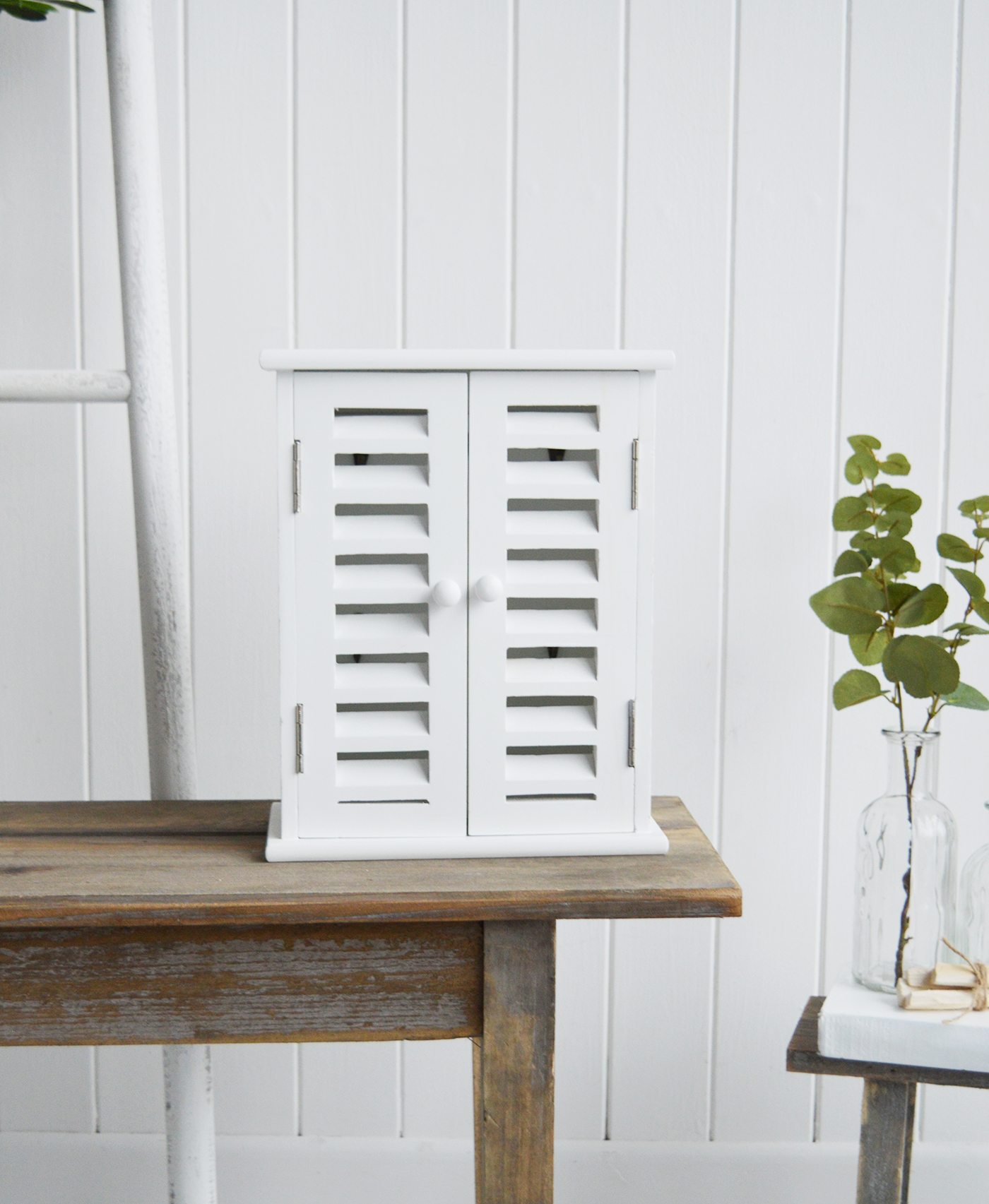 White Key Cupboard for white interiors and furniture in New England styled homes in the country, by the coast or in the city