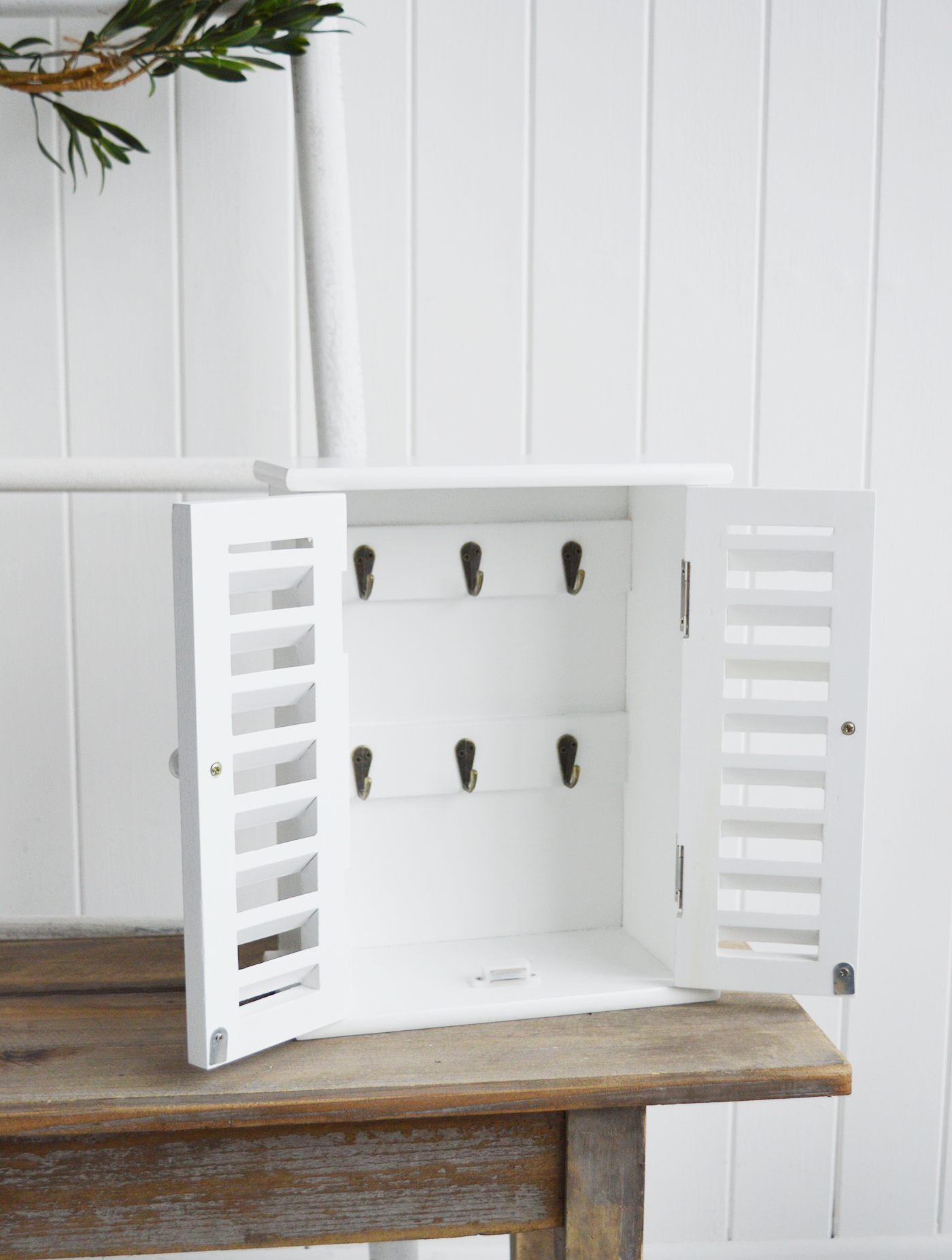 White Key Cupboard for white interiors and furniture in New England styled homes in the country, by the coast or in the city