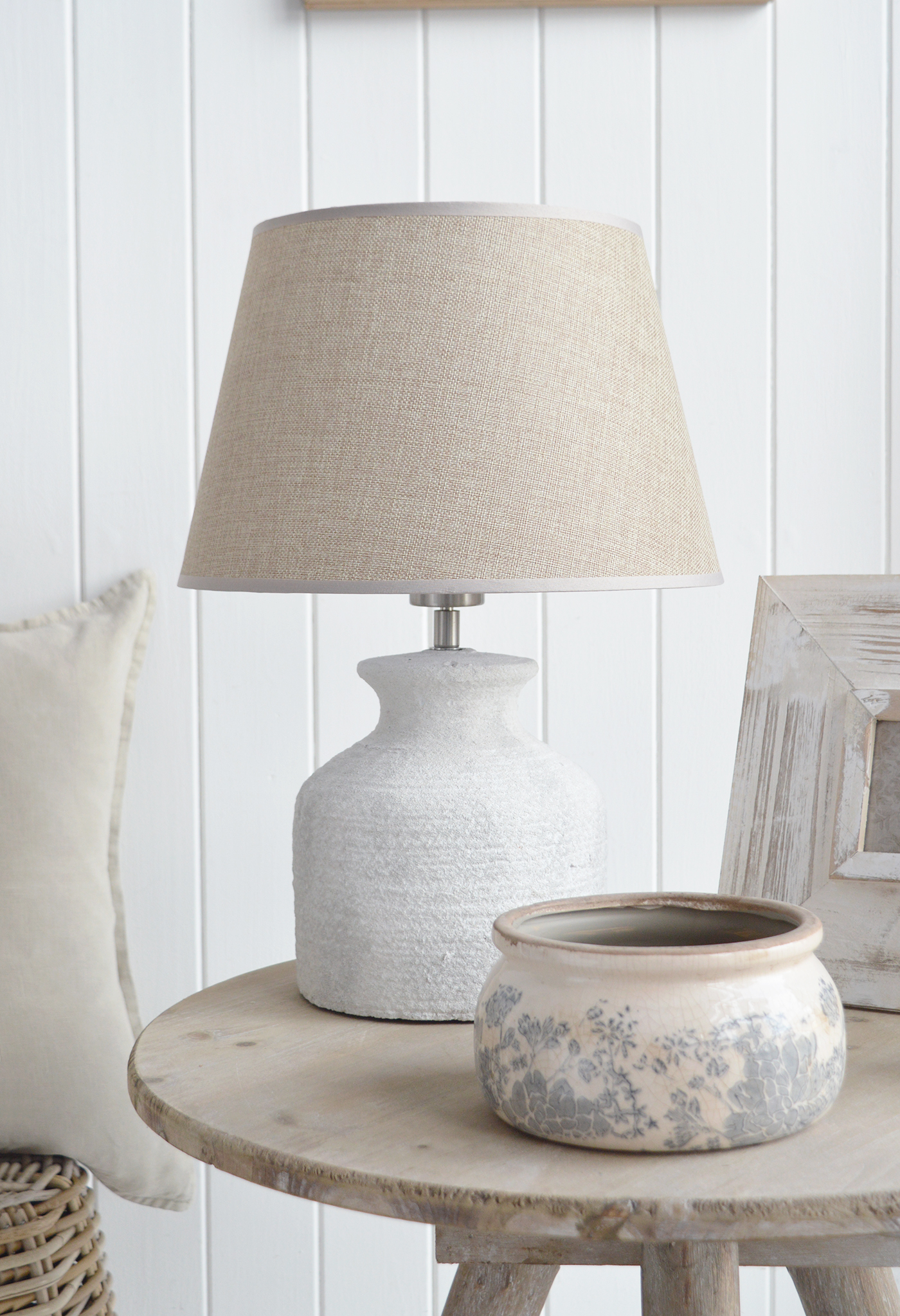 Barnstead grey  stone lamp from The White Lighthouse Furniture. A lovely table lamp for bedside table or living room or bedroom furniture. New England style table lamps for country, coastal, city and farmhouse styled homes