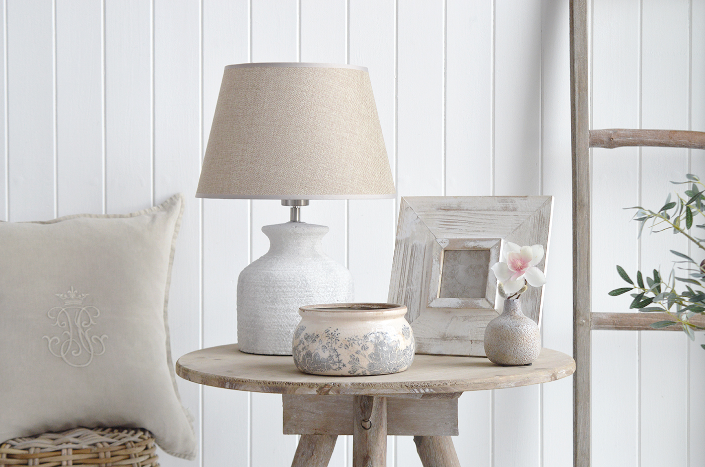 Barnstead grey  stone lamp from The White Lighthouse Furniture. A lovely table lamp for bedside table or living room or bedroom furniture. New England style table lamps for country, coastal, city and farmhouse styled homes