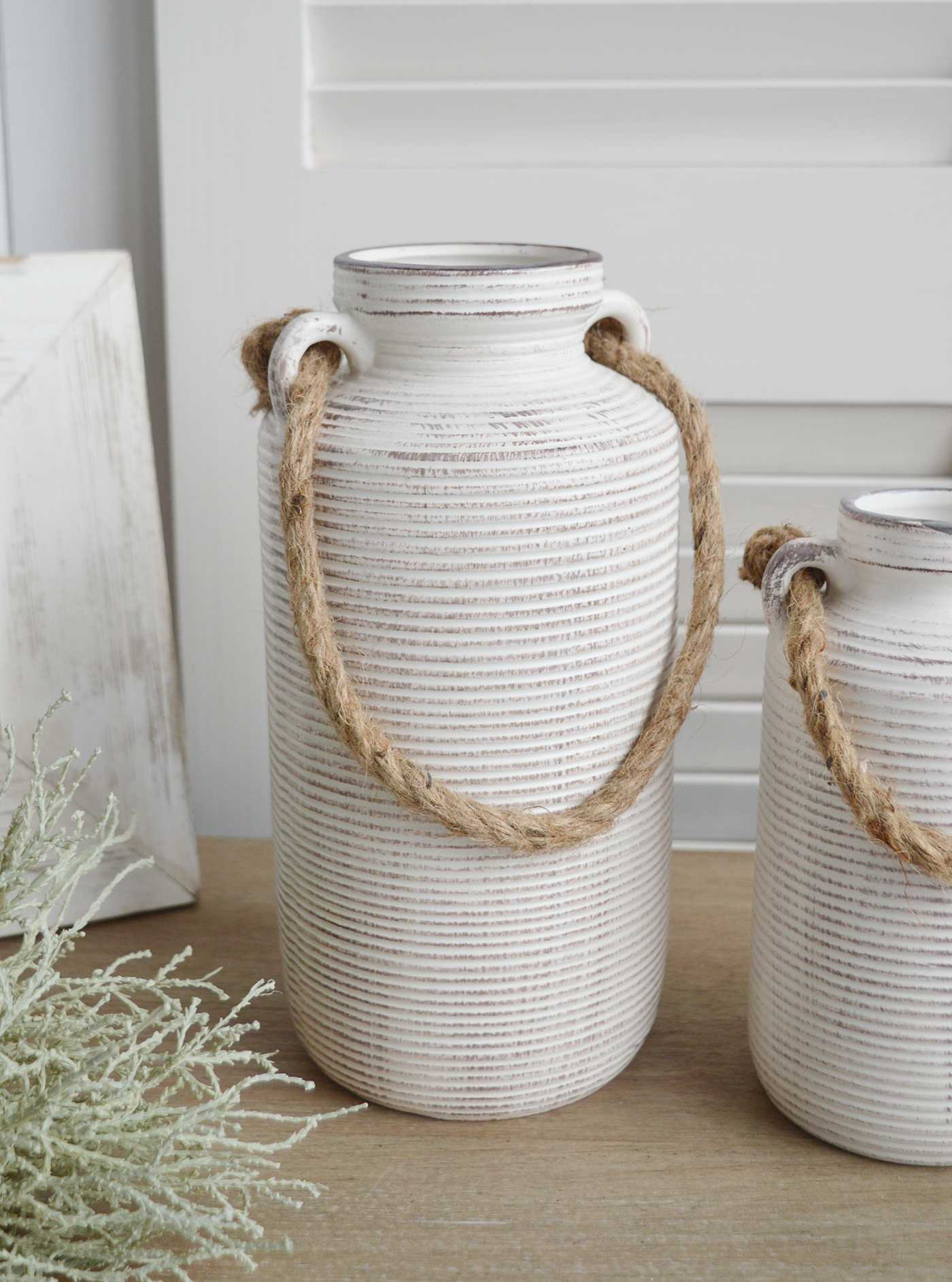 Lakeville White Wash Vases - New England Coastal, Country and Modern Farmhouse Interiors