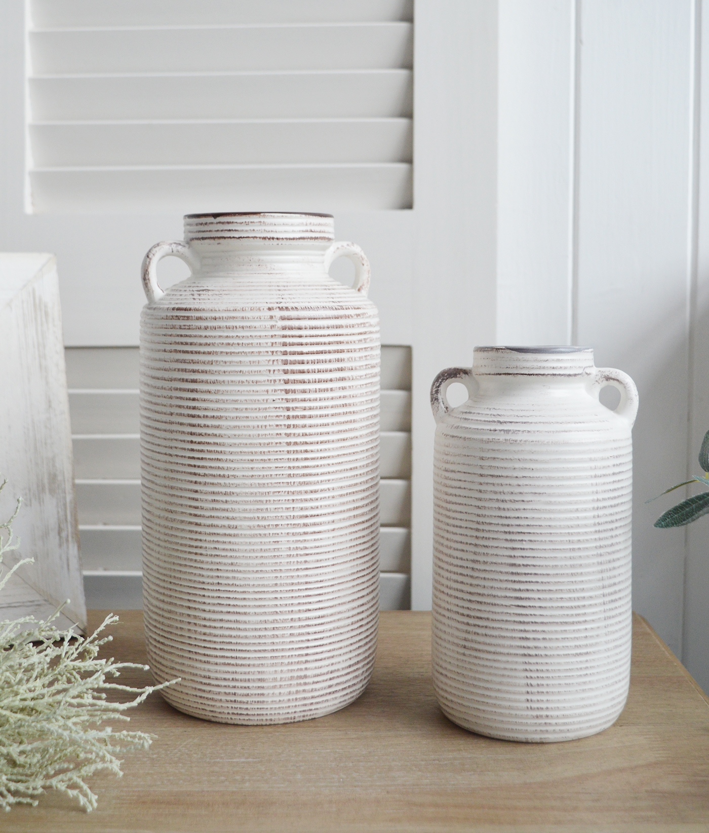 Lakeville White Wash Vases - New England Coastal, Country and Modern Farmhouse Interiors