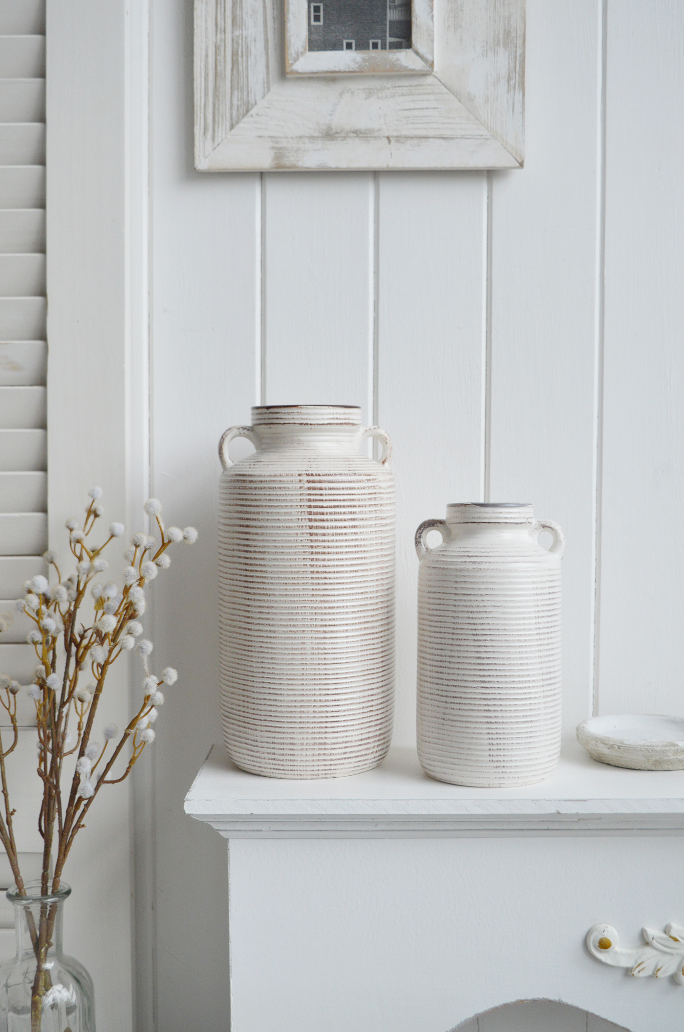 Lakeville White Wash Vases - New England Coastal, Country and Modern Farmhouse Interiors