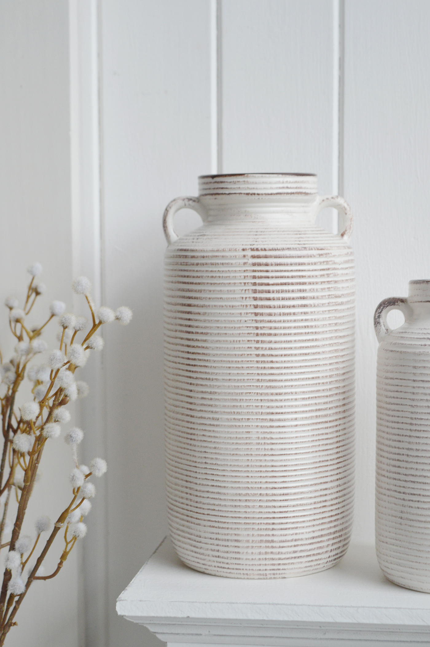 Lakeville White Wash Vases - New England Coastal, Country and Modern Farmhouse Interiors