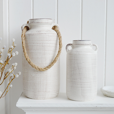 Lakeville white wash vases - New England, Coastal and Country Accessories and Furniture for home interiors