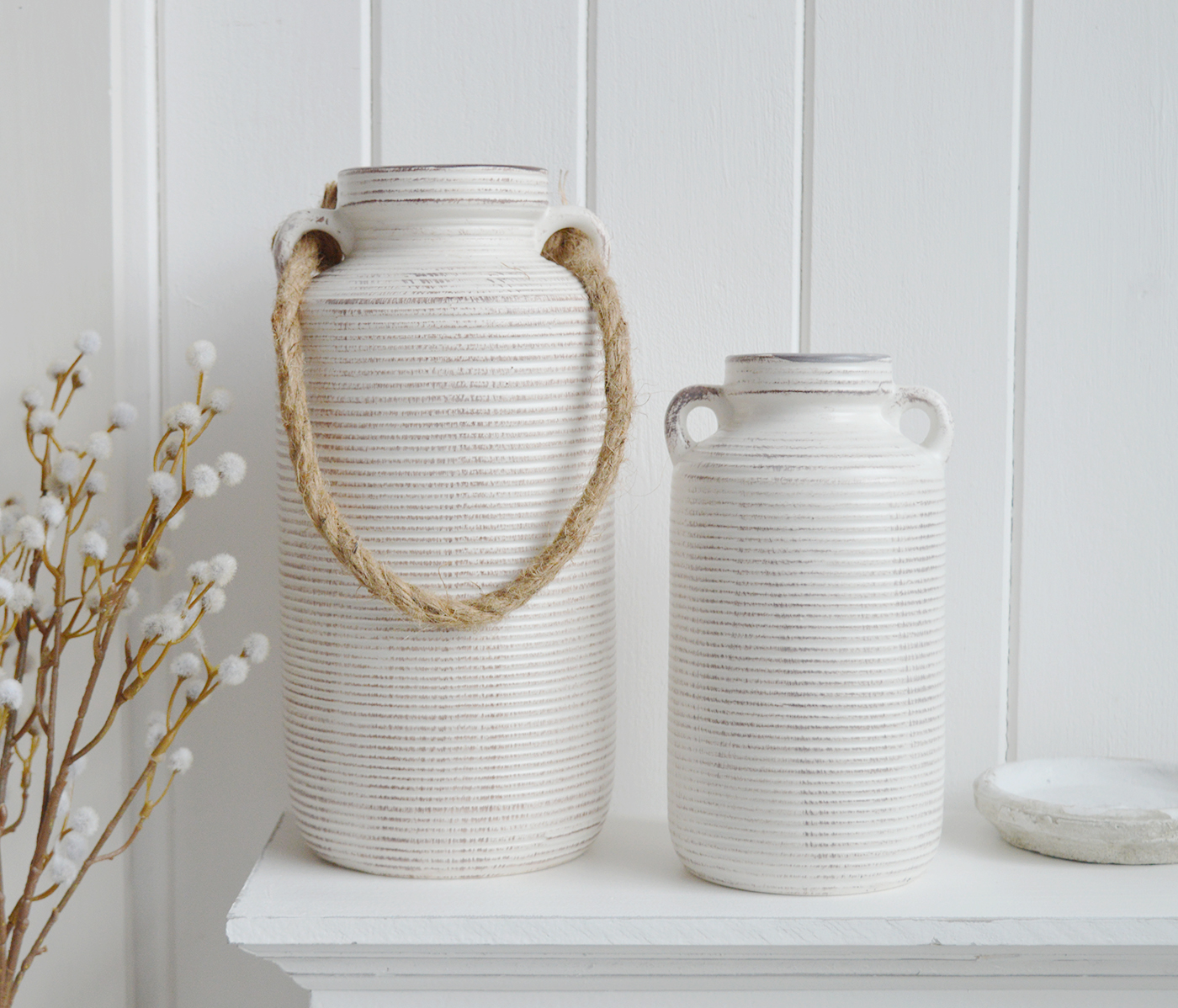 Lakeville White Wash Vases - New England Coastal, Country and Modern Farmhouse Interiors